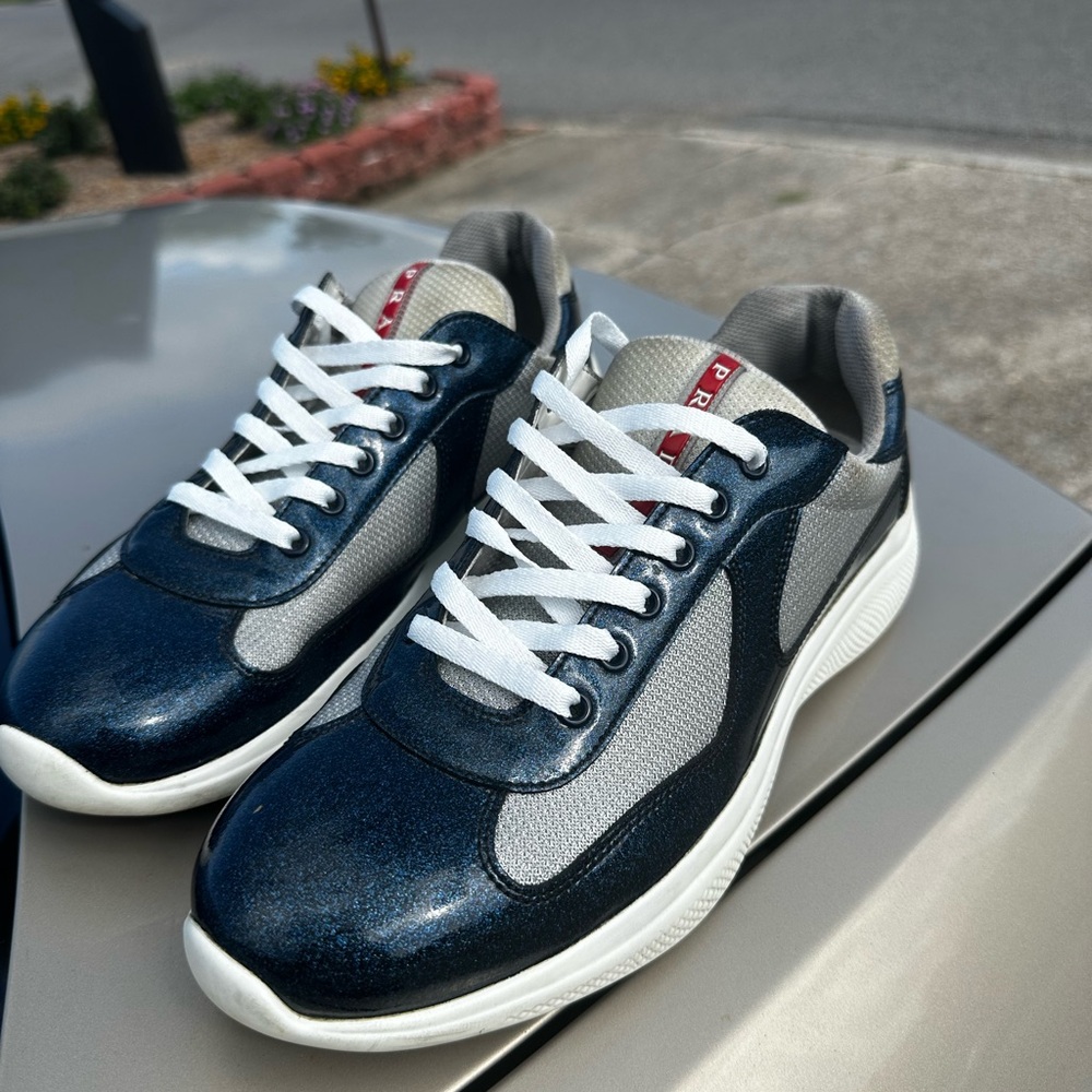 Prada Men's Sneakers in Blue and Gray